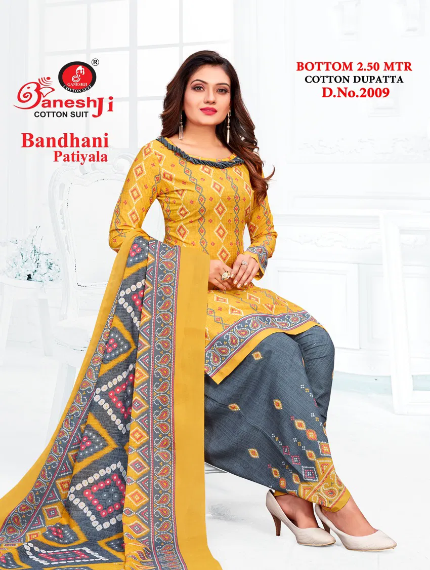 Ganeshji Bandhani Patiyala 2 Fancy Regular Wear Printed Cotton Dress Material Collection